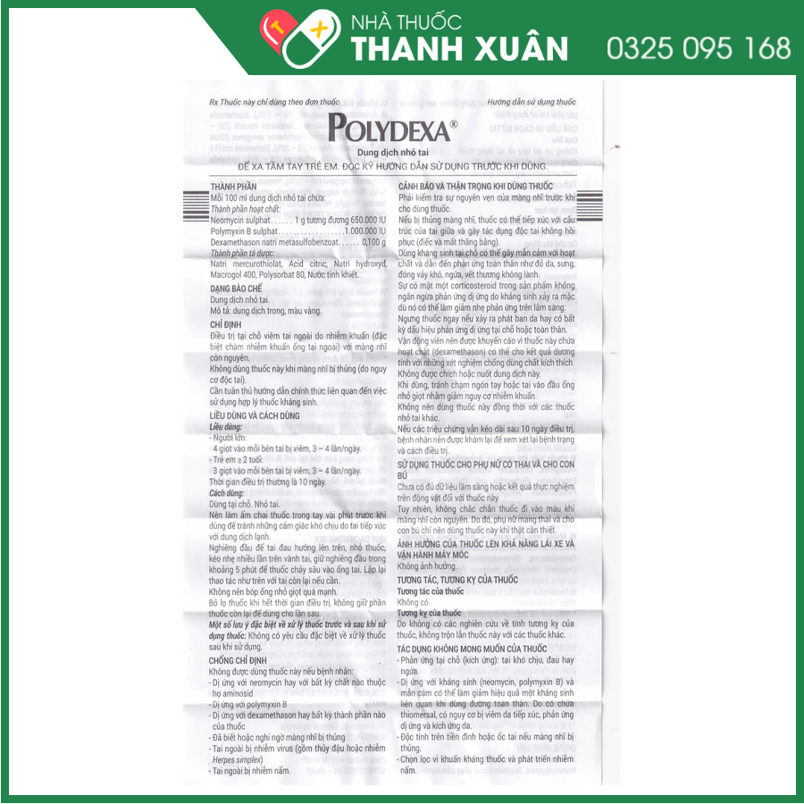 Polydexa thuốc nhỏ tai điều trị viêm tai ngoài do nhiễm khuẩn